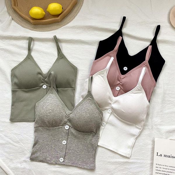 

women's tanks & camis heliar women button up crop knitting camisole female padded solid underwear bra for summer, White