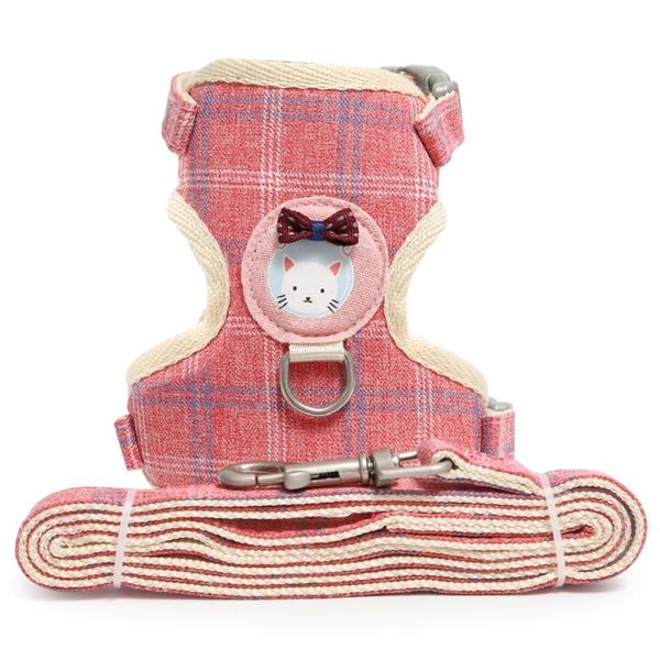 

cat collars & leads kitten grid printing outdoor walking traction rope adjustable chest strap pet