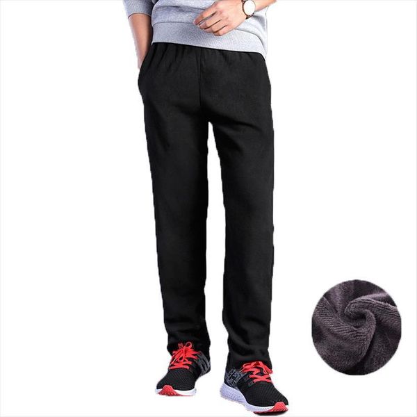 

casual sports loose track women pants plus velvet thick fleece trousers winter workout warm sweatpants men joggers, Black