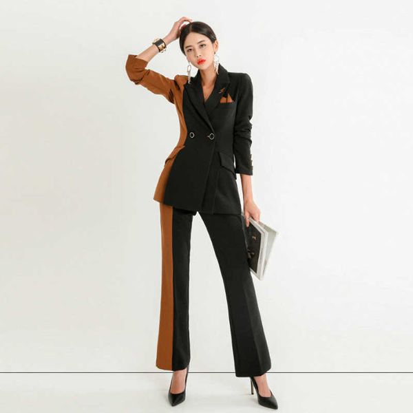 

professional women's suit office elegant pants set casual slim color matching ladies coat versatile trousers 210527, White