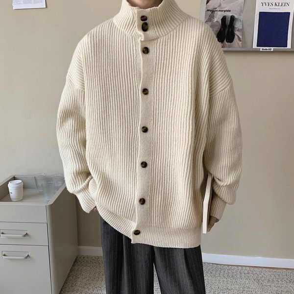 

men's sweaters winter warm fashion casual knitted sweater jacket korean loose turtleneck mens cardigan, White;black