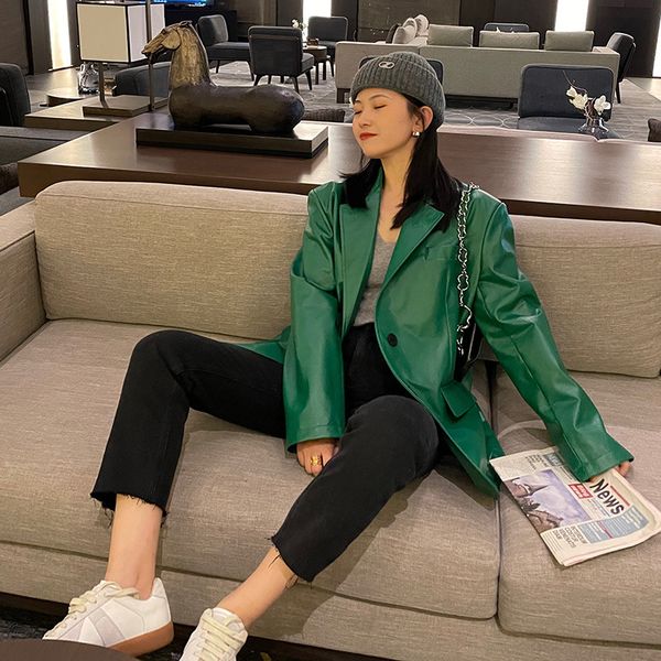 

blazers mode plutonium female jacket korean style black ladies leather blazer design streetwear clothes, White;black