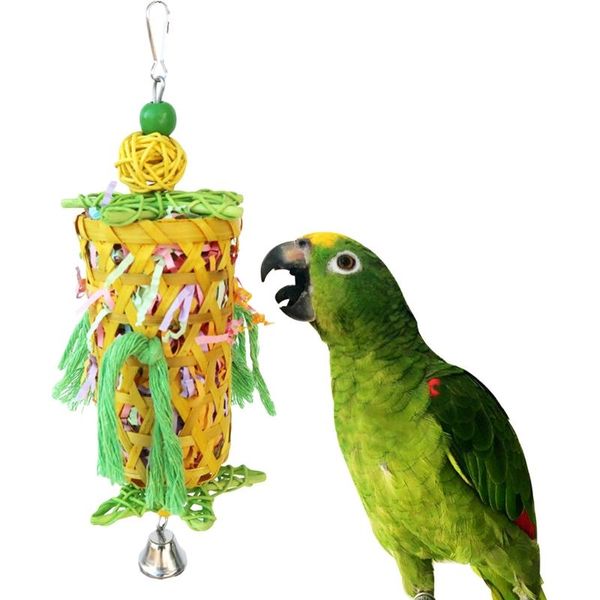 

pet parrot bird chewing toy cage hanging woven rattan with bell paper strips foraging biting toys for budgie parakeet m6ce other supplies