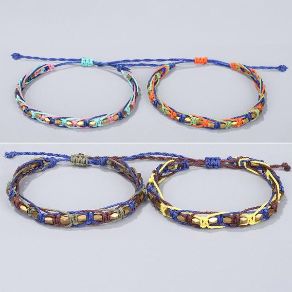 

charm bracelets tibetan buddhism creative colorful wax rope bracelet handmade weave irregular copper bead multi-layer friendship, Golden;silver