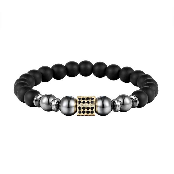 

high-quality fashion men's bracelet with cz pillar charm and natural stone bead for jewelry gifts beaded, strands, Black