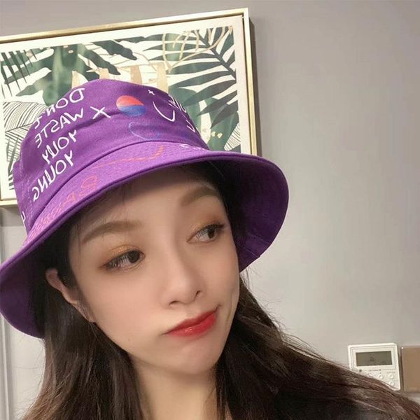

summer street statement graffiti bucket hats fashion wild sun hat geometric english letters pattern for men women universal wide brim, Blue;gray