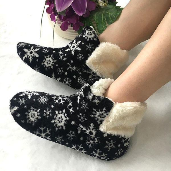 

fashion indoor slippers women warm fur slides christmas female snowflake home shoes ladies zapatos de mujer, Black