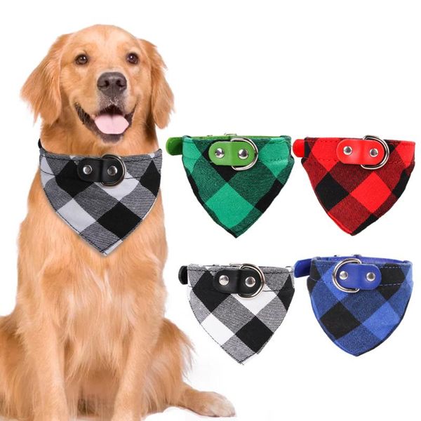 

dog collars & leashes plaid triangle scarf adjustable jewelry saliva towel pet neck set cat check accessories three size