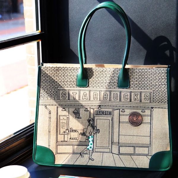 

starbucks bag large-capacity party favor 2021 limited edition 50th anniversary retro totte bag female shop canvas large capacity shoulder ba