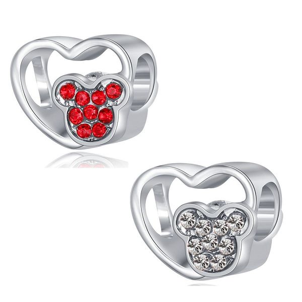 

fits pandora bracelets 20pcs cartoon hollow heart crystal silver charms bead charm beads pendant for wholesale diy european sterling necklac, Black