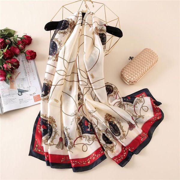 

scarves 2021 silk scarf for women fashion print shawl wrap elegant lady autumn winter travel sunscreen bikini cover up, Blue;gray