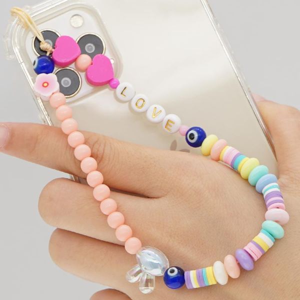 

link, chain cell cord mobile chains beaded phone straps evil eye charm heart love 2021 lanyard cute women jewelry, Black