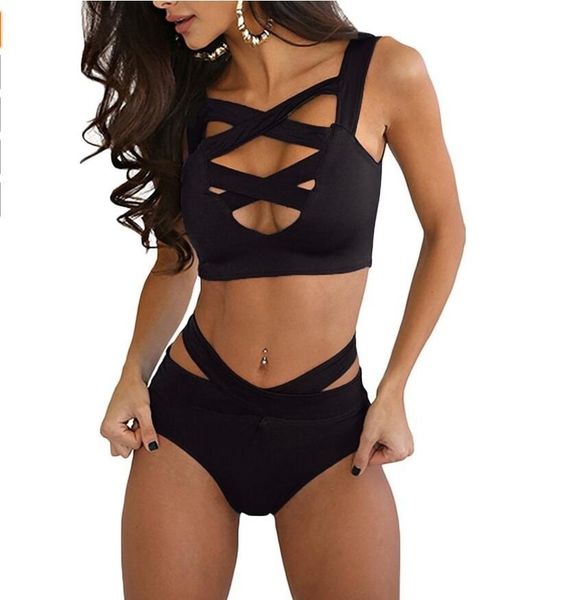 

2021 women' bikini high waist cross strap swimsuit, Red;black