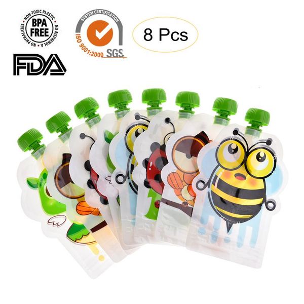 

storage bags 8pcs/set 150ml double zipper bpa-reusable sealed complementary pouch bag homemade puree pulp holder