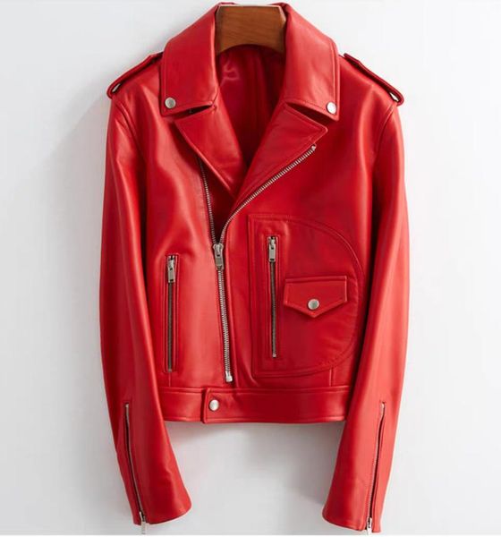 

women's leather & faux 2021 jacket pu motorcycle red coat loose female street wear black punk