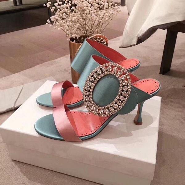 

high-heeled shoes women 2021 new summer thin heel slippers europe and the united states fashion wear cold slippers satin women's, Black