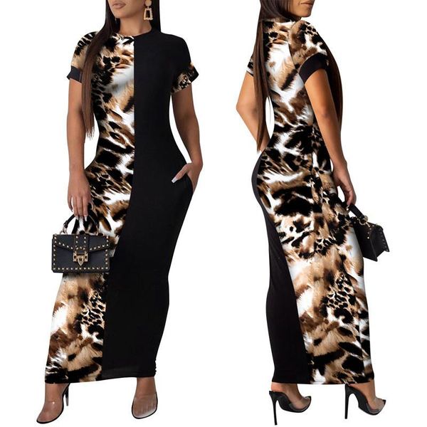 

casual dresses club sheath dress o neck leopard print short sleeve bodycon female vestidos 2021, Black;gray