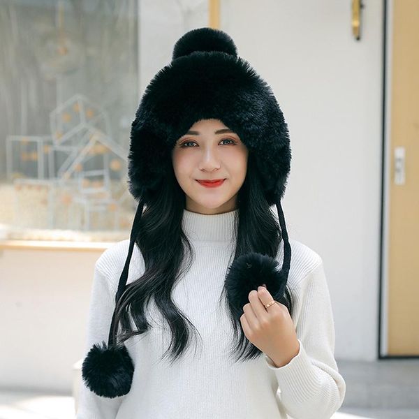 

beanies outdoor earflap hat wool knitted snow ski cap fleece bomber trapper women faux fur pompom winter warm caps high quality
