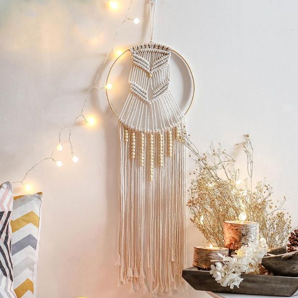 

decorative objects & figurines boho wall hanging handwoven bohemian cotton rope tapestry home bedroom decor circular dreamcatchers