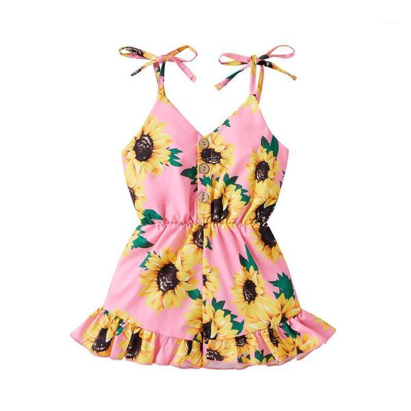 

jumpsuits 0-3years kids baby girl sunflowers rompers summer cute sleeveless straps v-neck playsuit boho infant ruffles shorts romper, Blue