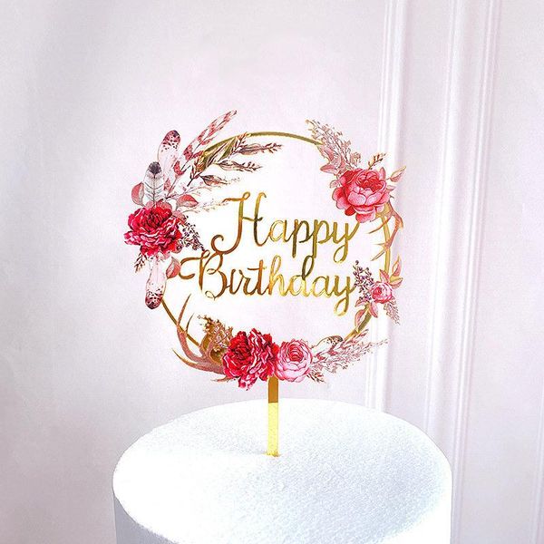 

other festive & party supplies rose flowers happy birthday acrylic cake ers gold er decor for wedding decorations