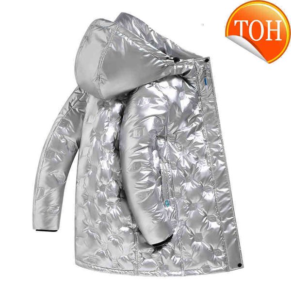 

down winter windproof coat men's jacket thick warm and hooded casual white duck fa, Black