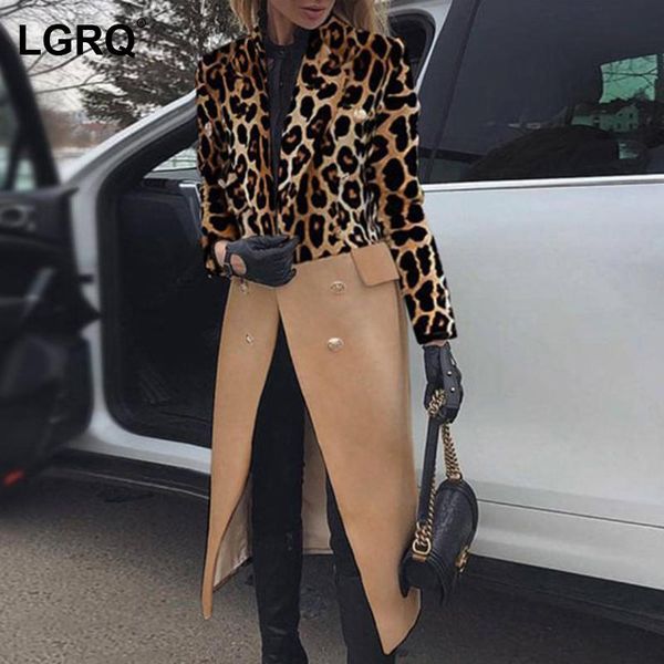 

women's jackets [lgrq] pu leopard patchwork single breasted jacket lapel long sleeve coat fashion tide spring autumn 2021 19d5396, Black;brown