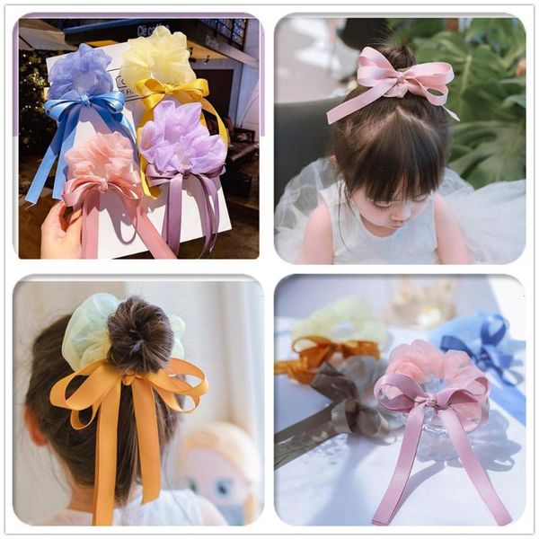 

hair accessories boutique 10pcs fashion bowknot ponytail hold ties cute ribbon bow elastic bands princess headwear, Slivery;white