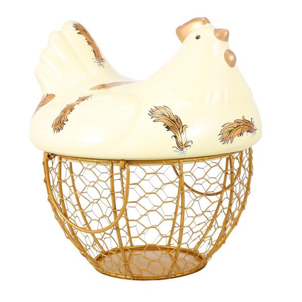 

1pc hen storage basket iron wire egg holder fruit snack with lid baskets