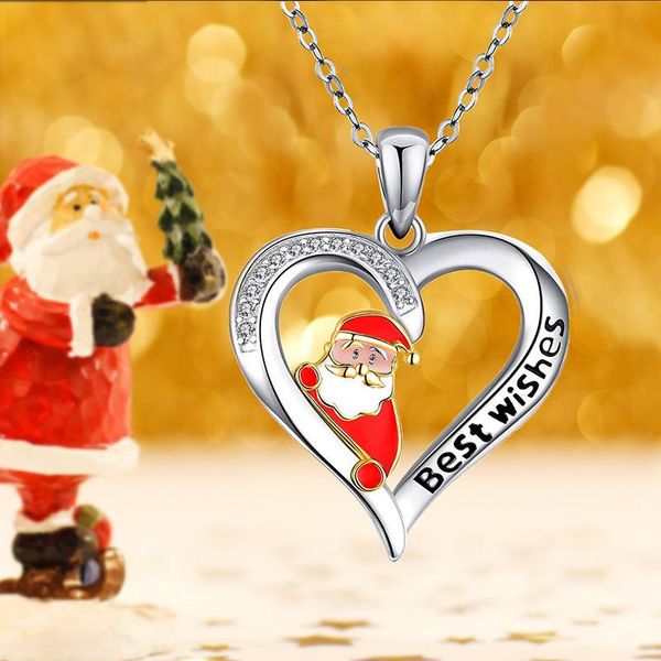 

pendant necklaces factory direct sales christmas gift women's fashion santa love heart necklace jewelry couple, Silver