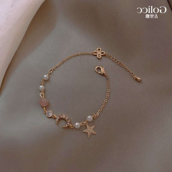 

hand catenary dream color stone shining diamond star moon bracelet, Golden;silver