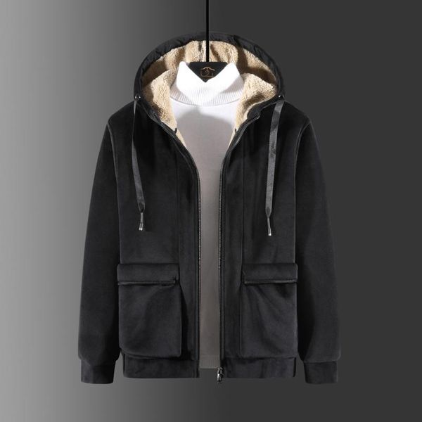 

men's hoodies & sweatshirts autumn winter men fleece hooded jacket warmth thickened lambswool outdoor wear casual plus size -8xl, Black