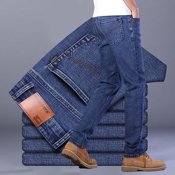 

men's jeans spring and autumn korean denim pants men straight leg trousers stretch slim casual male size 28-40, Blue