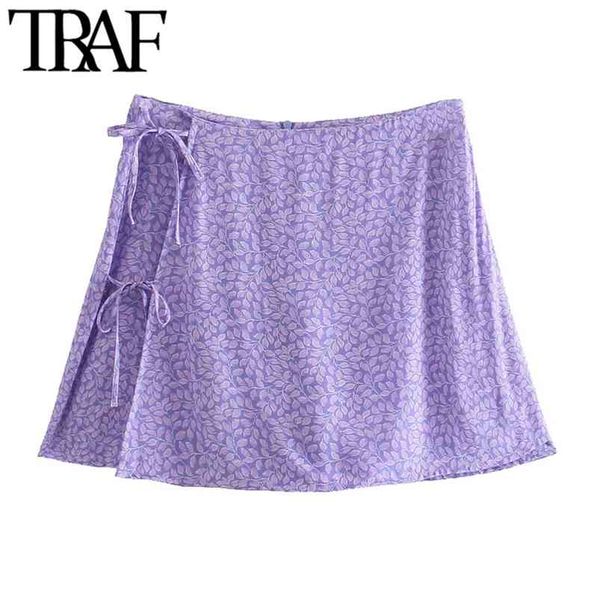 

women chic fashion side ties printed shorts skirts vintage high waist back zipper female skort mujer 210507, White;black