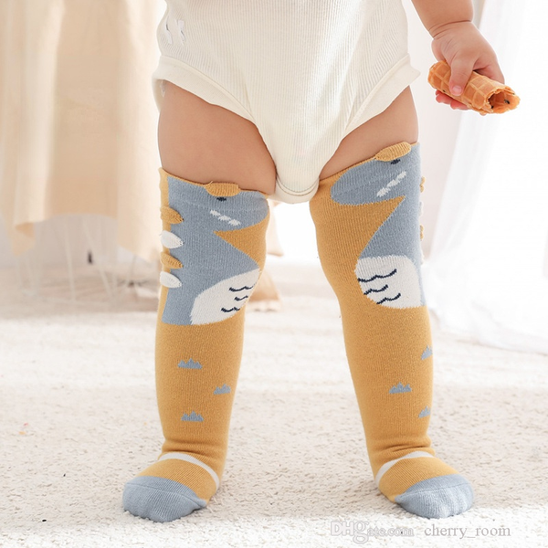 

cute infant cartoon kneen socks ins toddler boys girls dinosaur style casual stocking fashion fall winter kids animal cotton hosiery d045, Pink;yellow