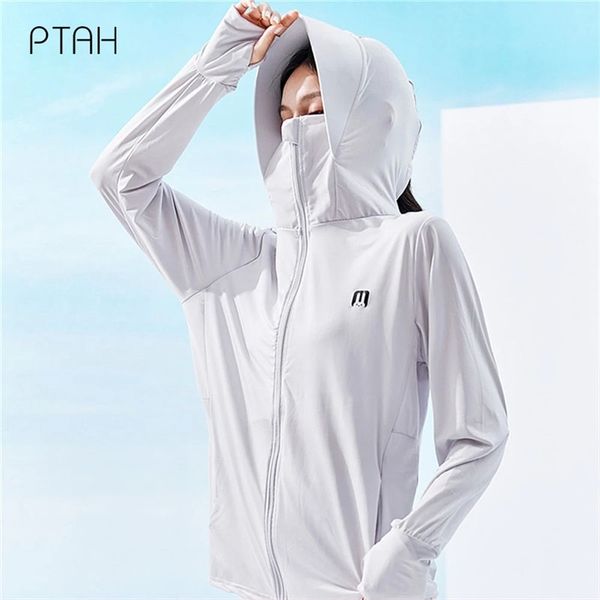 

[ptah] summer coat ladies jacket women's clothing sun protection clothing quick dry zip up hoodie long sleeve outdoor coats 210914, Blue;gray