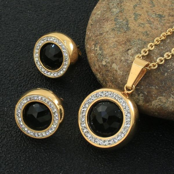 

earrings & necklace round fashion stainless steel jewelry sets for women gold color pendants and sbjzhdca, Silver