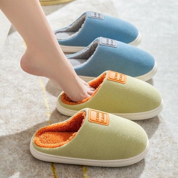 

slippers winter warm women men comfort candy color plush cotton shoes memory foam couples home bedroom ladies fur slides, Black