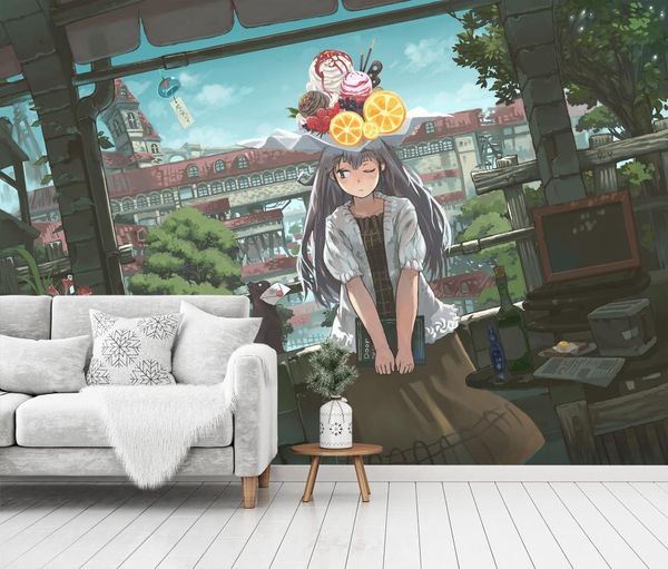

wallpapers [self-adhesive] 3d girl with fruit 335 japan anime wall paper mural print decal murals