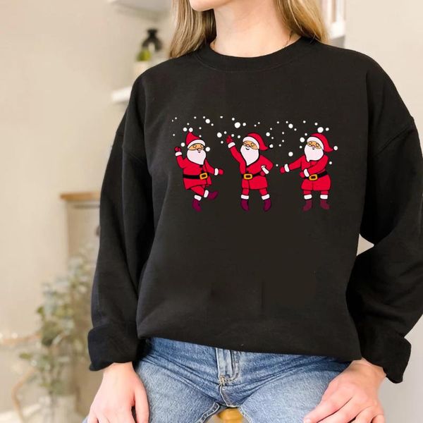 

women's hoodies & sweatshirts merry christmas funny dancing santa claus sweats party pullovers women casual pure cotton, Black