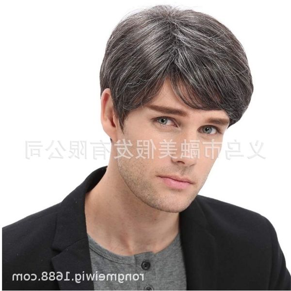 

men's selling wig handsome brown partial fluffy headgear, Black