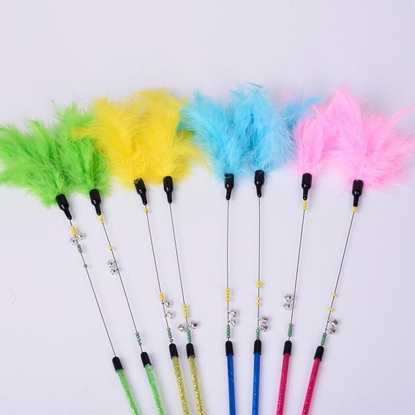 

cat toys color rod bell feather funny stick pet toy fur stitching artificial dyed 65cm