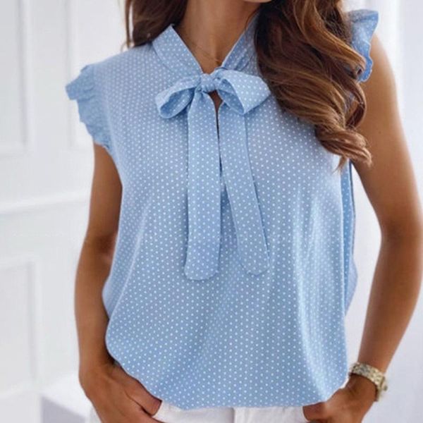 

summer blouse women vintage dot shirt tie bow woman 2021 streetwear lady retro blouses blusas mulher elegantes women's & shirts, White