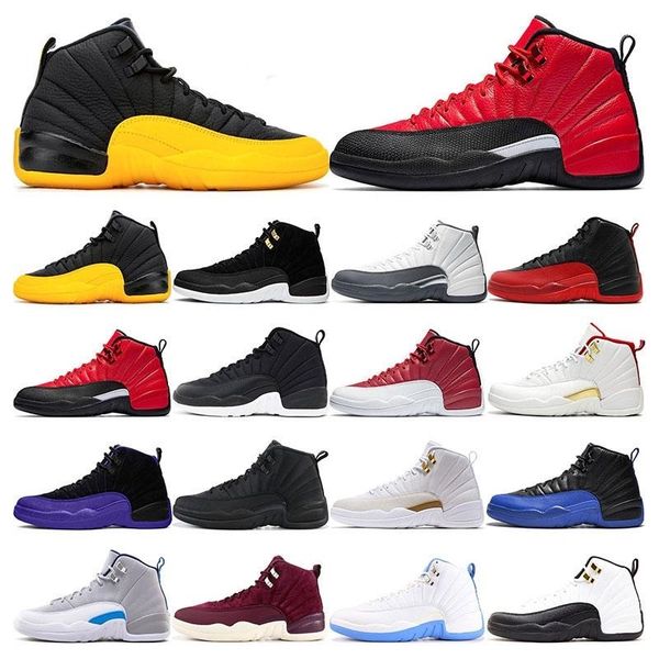 

mens trainers basketball shoes 12s reverse flu game dark concord university gold wolf grey reverse taxi sports sneakers outdoor fashion