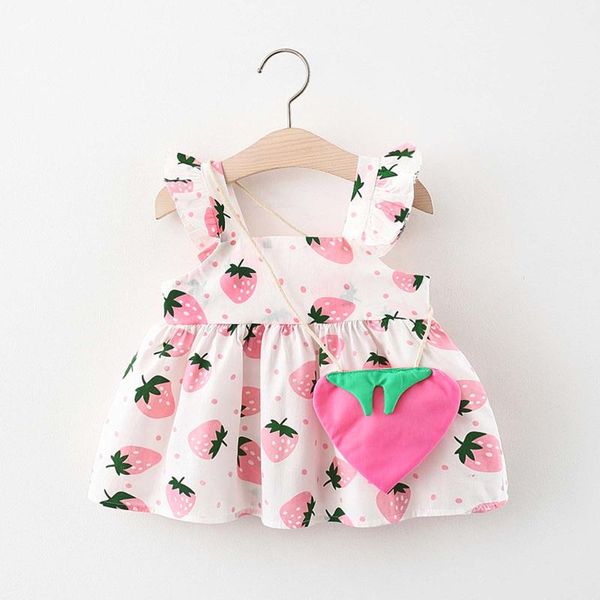

girl's dresses summer baby girl dress 2021 toddler child cute strawberry print + small satchel girls vestidos, Red;yellow