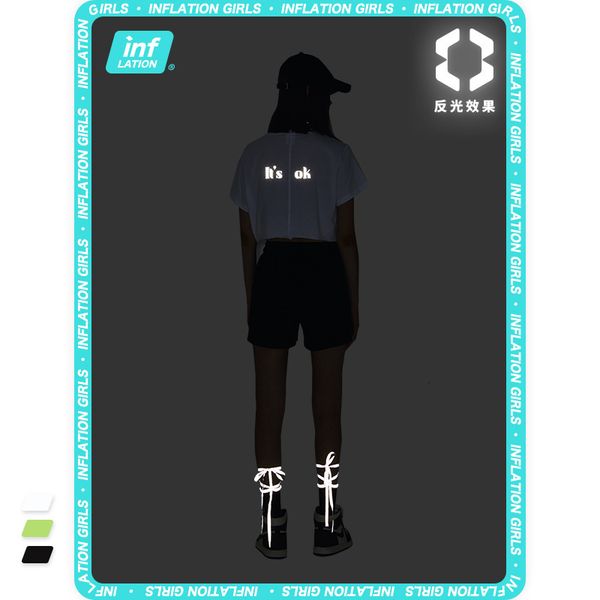 

t shirt inf women's clothing | 2021 spring and summer network red girl reflective printing sweet cool short open navel sleeve, White