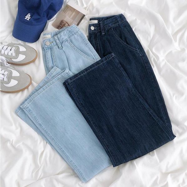 

women's jeans basic vintage high-waisted slim loose casual wide-leg, Blue