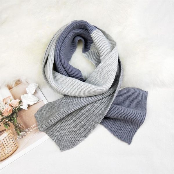

berets 1pc all-match knitted scarf stylish wool comfortable splicing korean version warm neutral three-color, Blue;gray