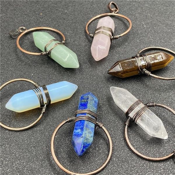

pendant necklaces natural mineral gems two pointed crystal pillar hexagonal necklace quartz prism pendulum herkimer diamond chakra jewelry, Silver