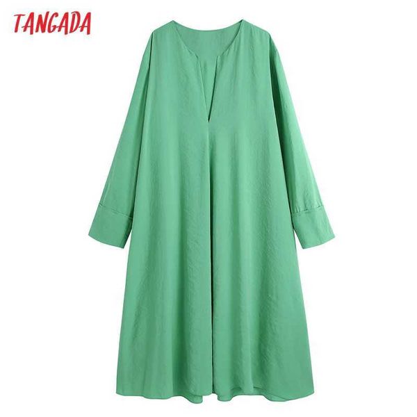 

tangada fashion women green oversized dress v neck long sleeve office ladies midi dress be578 210609, Black;gray